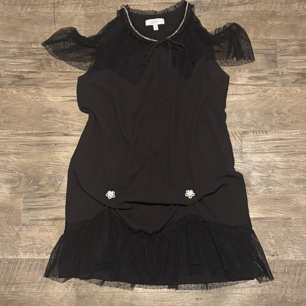 Libby Edelman Black Dress with Lace Details - Size L